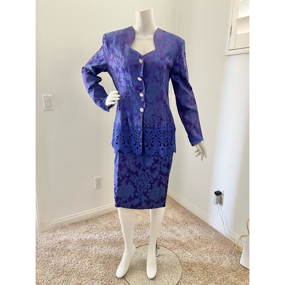 vintage 80s / 90s Scott McClintok 2pc Suit Seet  / brocade jacket skirt set